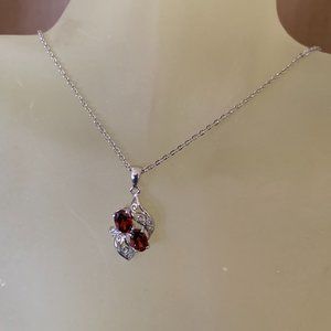 Teal 14K Gold Garnet & Diamond Pendant + Chain